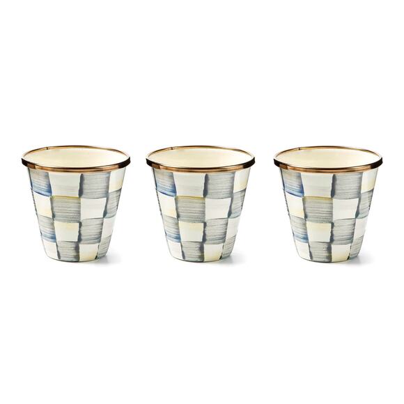 Mackenzie-Childs Sterling Check Herb Pots, Set of 3 NEW - Picture 1 of 4